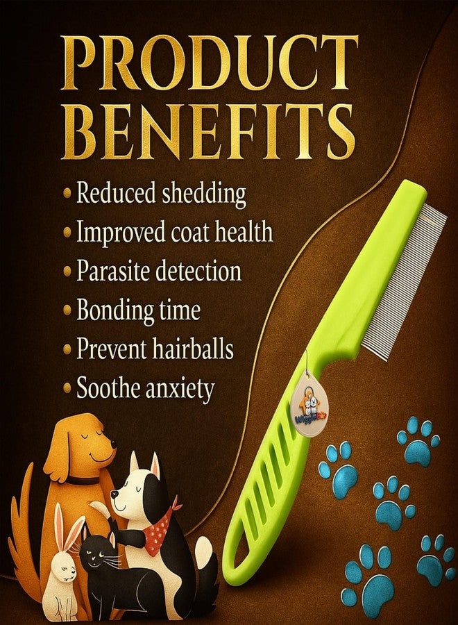 WiggleBoo مجموعة Wiggleboo 2 في 1 للعناية بالحيوانات الأليفة مع مشط للبراغيث للكلاب والقطط + قفاز تدليك لإزالة الشعر الزائد من جانب واحد | للقراد والقمل | مزيل البراغيث ذو الأسنان الدقيقة وقفاز إزالة الشعر الناعم (عشوائي) - Image 4